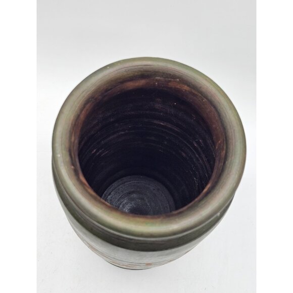 Stoneware Pottery Crock Handpainted Floral Rustic Primitive Utensil Holder Vase - Picture 3 of 11